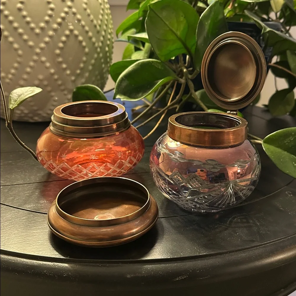 Antique/Vintage Cut Glass Jars with Copper Lids - Picture 2 of 8